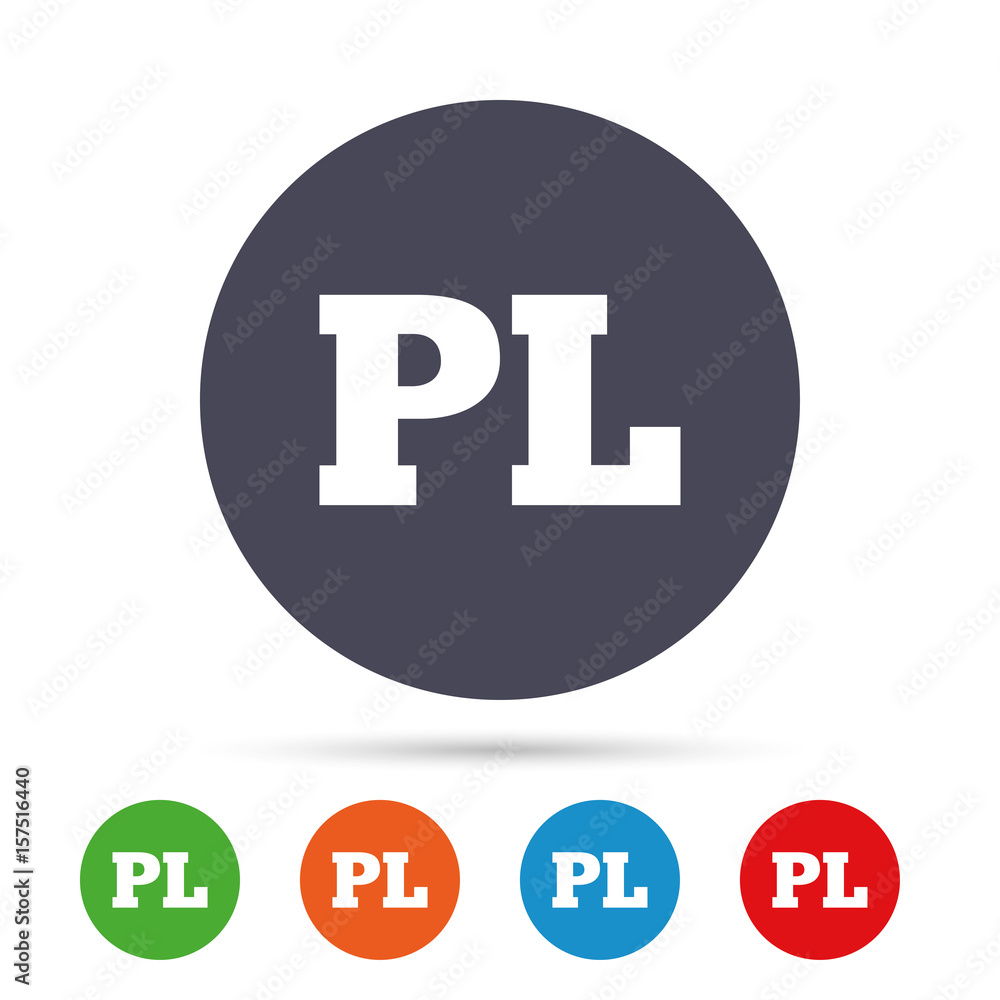 Polish language sign icon. PL translation. Polish language sign icon. PL translation.