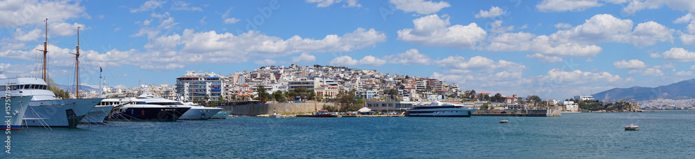 Photo in port of Peiraeus on a spring morning, Attica, Greece
