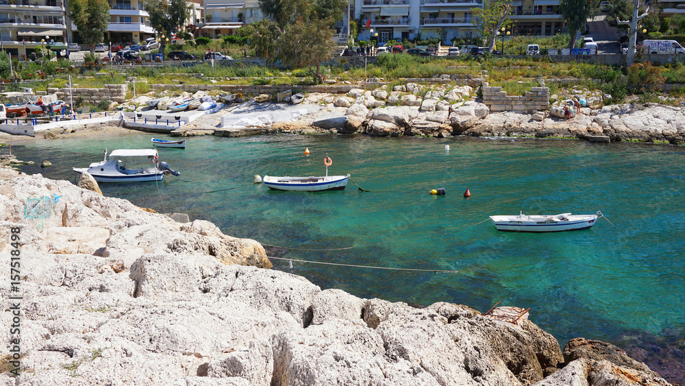 Photo of small picturesque port with chappel of Agios Nikolaos, Peiraeus, Attica, Greece