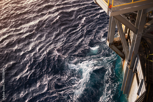 Close up oil rig bow while towing