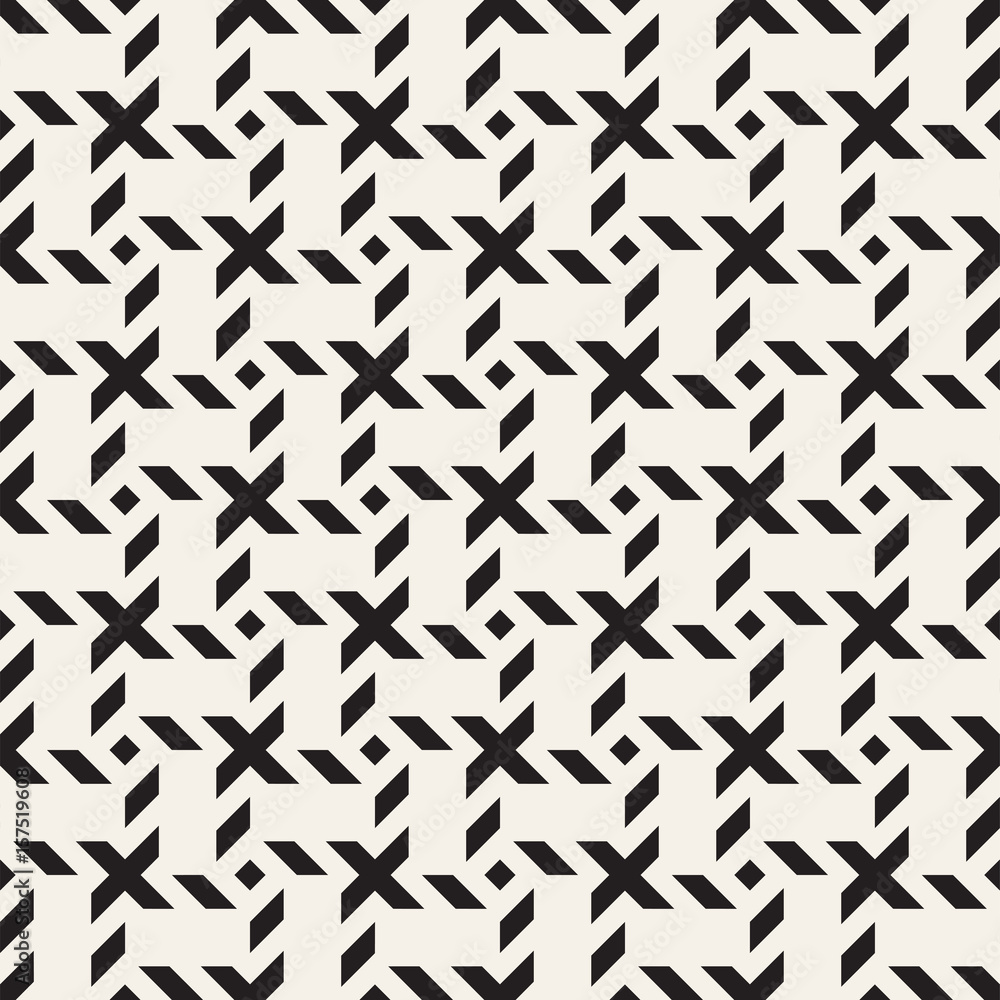 Crosshatch vector seamless geometric pattern. Crossed graphic rectangles background. Checkered motif. Seamless black and white texture of crosshatched lines. Trellis simple fabric print. Crosshatch vector seamless geometric pattern. Crossed graphic rectangles background. Checkered motif. Seamless black and white texture of crosshatched lines. Trellis simple fabric print.