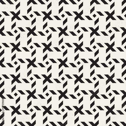 Crosshatch vector seamless geometric pattern. Crossed graphic rectangles background. Checkered motif. Seamless black and white texture of crosshatched lines. Trellis simple fabric print. © Samolevsky