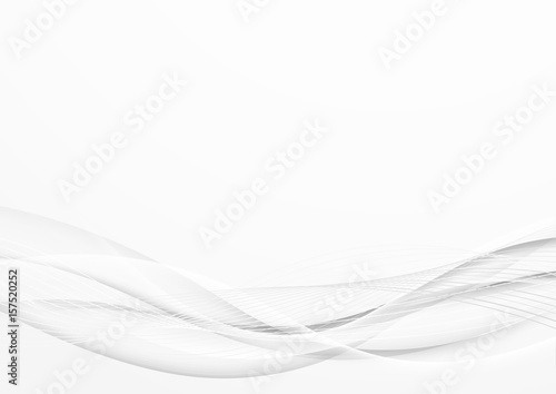 Soft smooth abstract satin lines modern background. Grey futuristic transparent graphic gradient swoosh waves over white background. Hi-tech elegant halftone dynamic motion curves