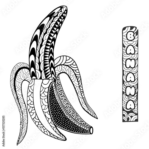 Banana. Doodle and zentangle style. Hand drawn. Vector illustration. photo