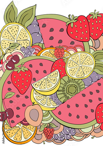 Summer fruit card, red, pink, yellow, orange and green colors