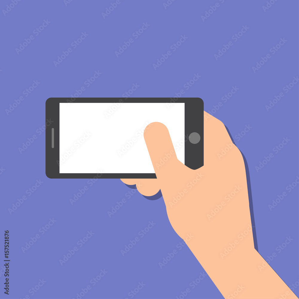 hand holds a smart phone in horizontal position