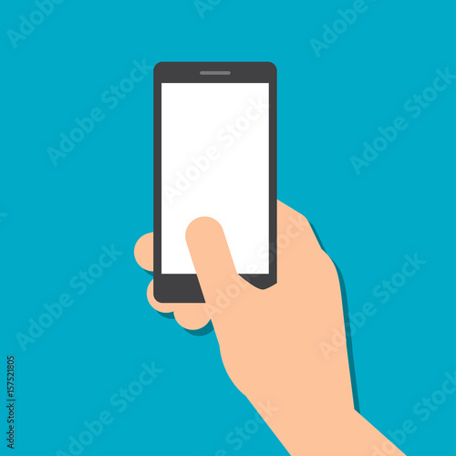 hand holds a smart phone in the vertical position.