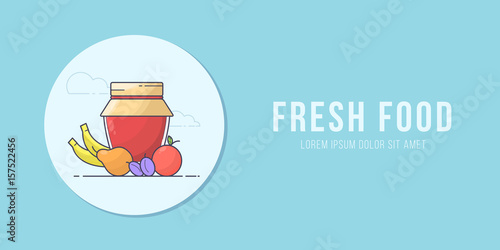 Fruits and jar of jam