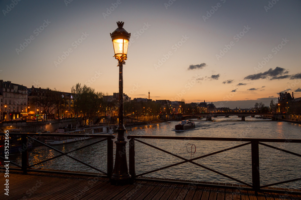 Pont des arts street lamp at night, Paris
