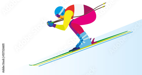 Young man is Alpine Skier involved in downhill