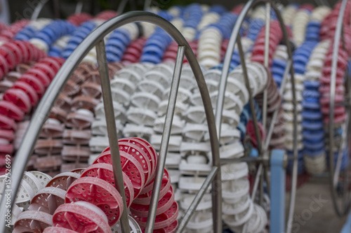 Swimming lanes stored away on a big rollers. Shallow depth of field. photo