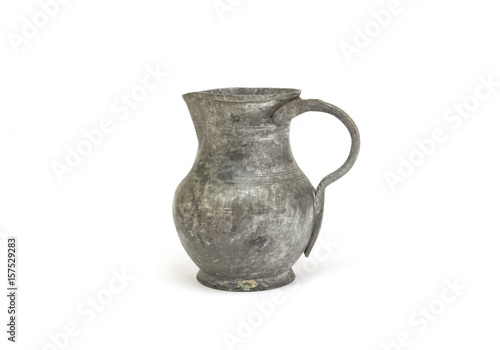 Canvas Print Ancient pewter stein, isolated on white background