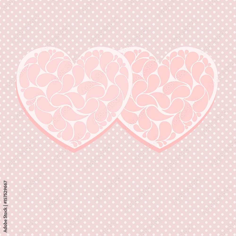 Pink valentine card template with two hearts. Objects grouped and named in English. No mesh, gradient, transparency used.