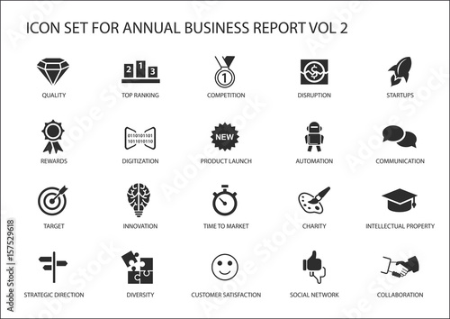 Simple flat design business icons for annual company business report