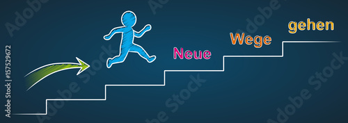 Männchen springt dynamisch die Treppe hoch: Neue Wege gehen / Vektor