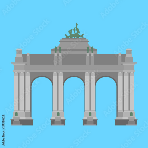 Belgium travel landmark. The triumphal arch in the park of the fiftieth anniversary in Brussels