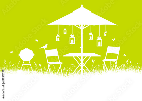 Summer Garden Background White/Light Green DIN