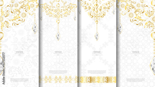 Islamic pattern element concept template white and gold texture vintage background and logo vector design