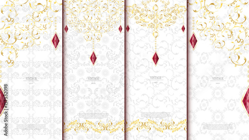 Islamic pattern element concept template white and gold texture with gems vintage background and logo vector design