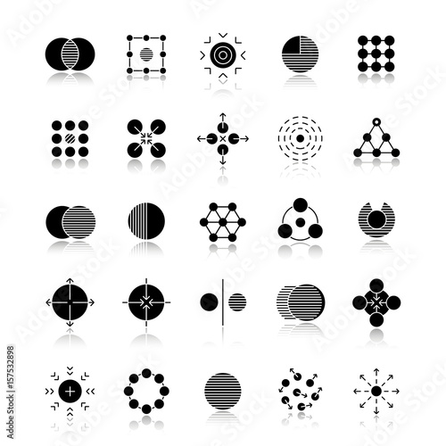 Abstract symbols drop shadow black icons set