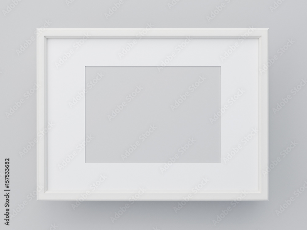 Blank frame on gray wall, render illustration Blank frame on gray wall, render illustration