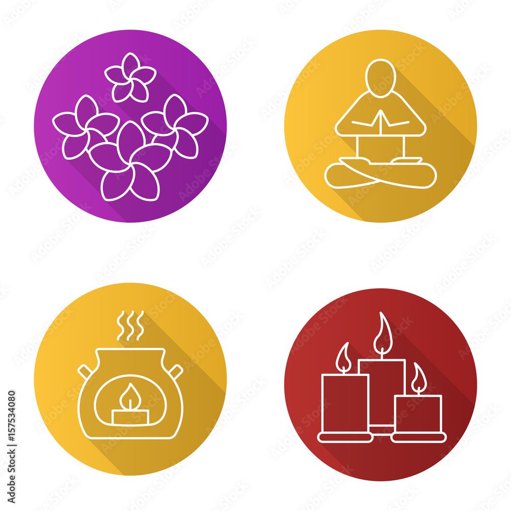 Spa salon flat linear long shadow icons set Spa salon flat linear long shadow icons set
