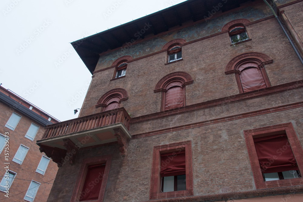Facade of typical building in Bologna. Emilia Romagna , Italy.