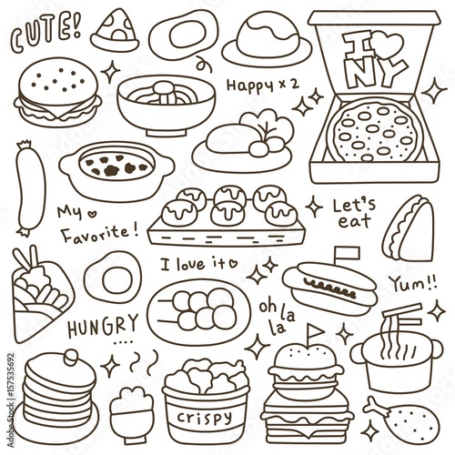 Wallpaper Mural Set of Cute Meal and Dish Doodle  Torontodigital.ca