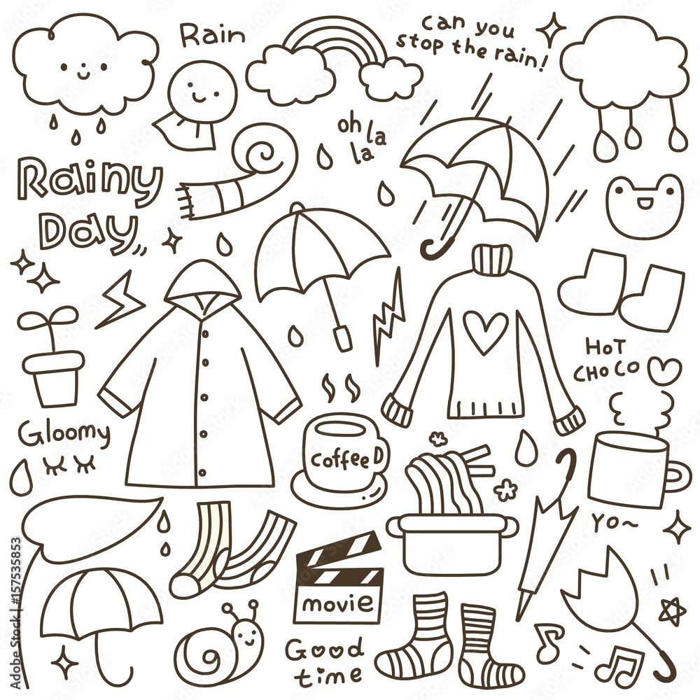 Set of Cute Rainy Day Doodle Set of Cute Rainy Day Doodle