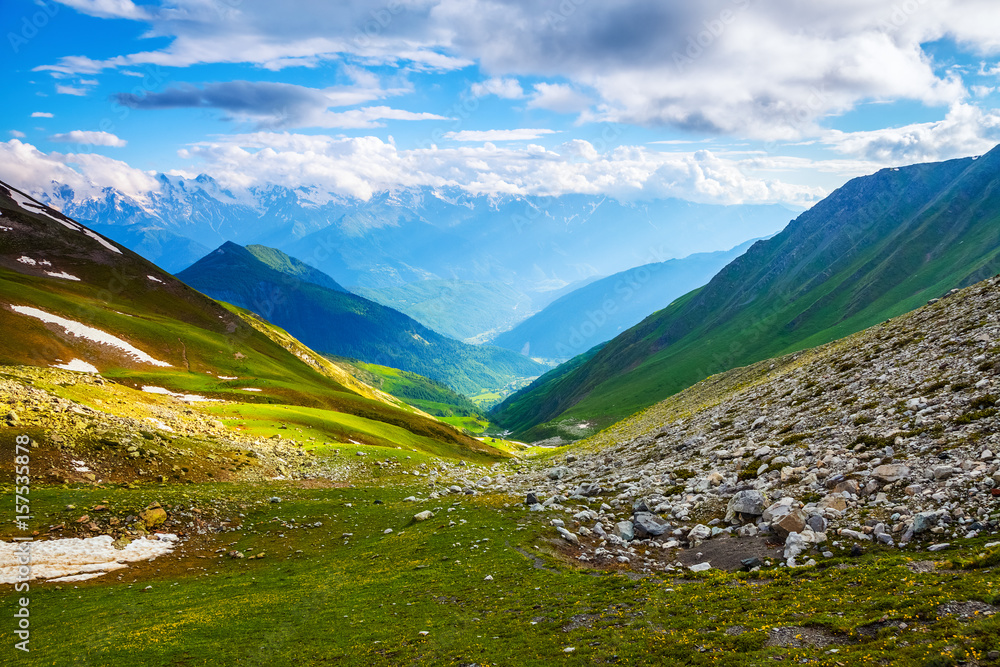 Landscape with picturesque meadows and mountains. Landscape with picturesque meadows and mountains.