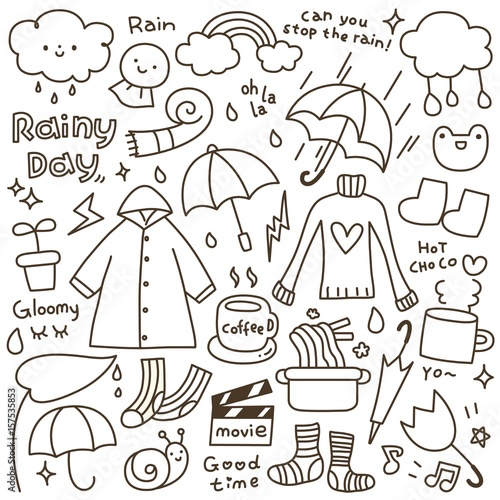 Set of Cute Rainy Day Doodle 