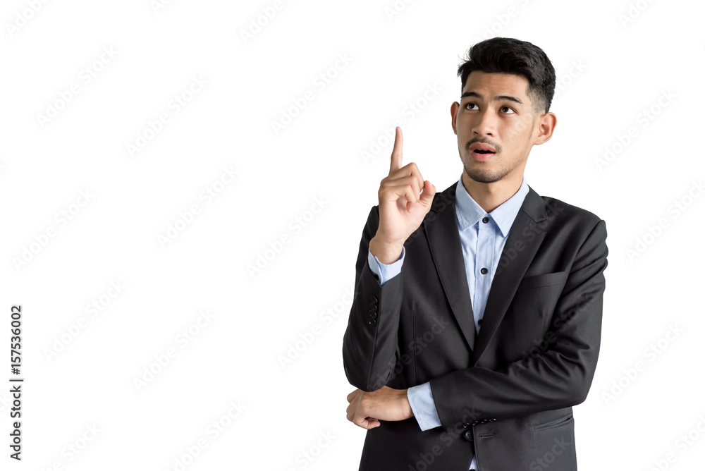 businessman got an idea, closeup portrait on studio withe background businessman got an idea, closeup portrait on studio withe background