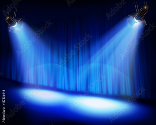 Stage in theater before the premiere. Vector illustration.