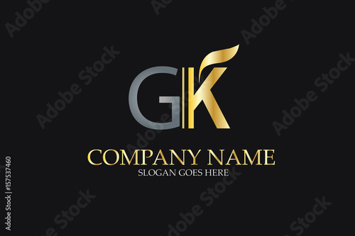 GK Letter Logo Design in Golden and Metal Color