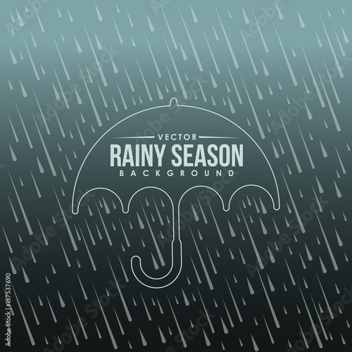 Rainy season background and umbrella border line tag vector design