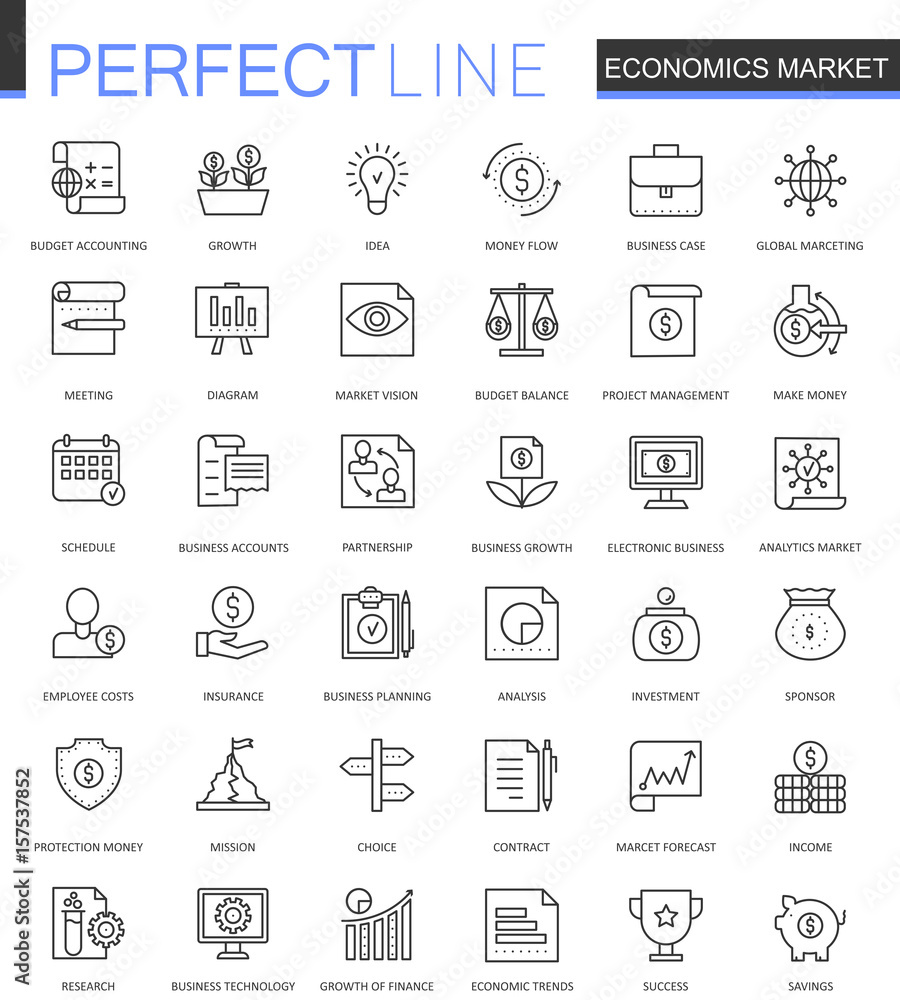 Fototapeta Economics market thin line web icons set. Outline stroke icons design.