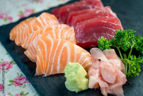 Japanese food fresh raw fish mixed sashimi