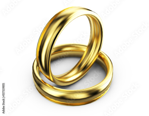 3d render of golden rings isolated on white background