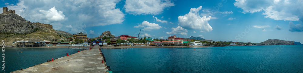Panorama of the shoreline of the city of Sudak, Crimea