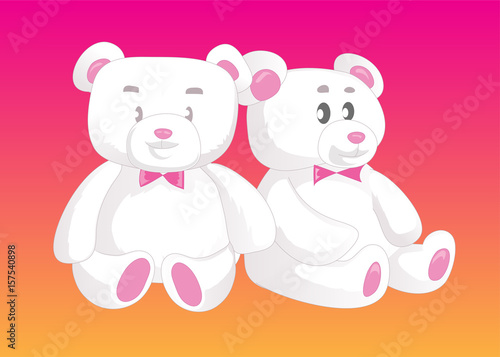 Two cute Teddy bears in love. Female and male.