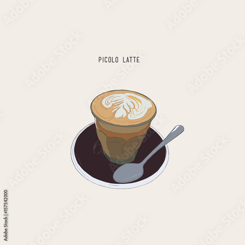 Picolo latte , hot coffee sketch vector.