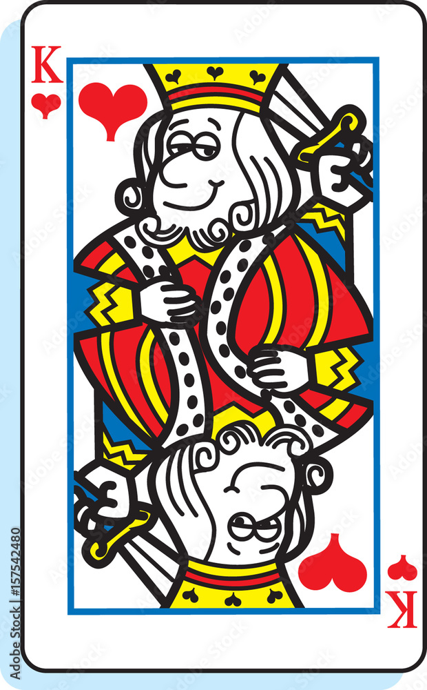 Cartoon illustration of a king of hearts playing card.