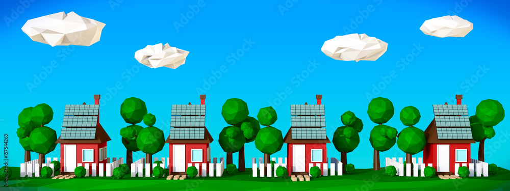 Naklejka premium Green City: Illustration low poly