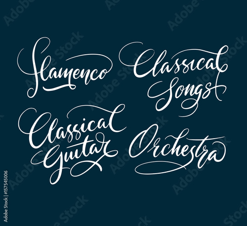 Flamenco and orchestra hand written typography. Good use for logotype, symbol, cover label, product, brand, poster title or any graphic design you want. Easy to use or change color 
