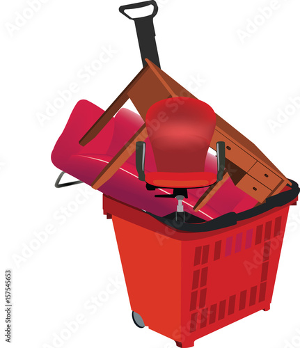 carrello spesa con mobili d'arredamento per casa