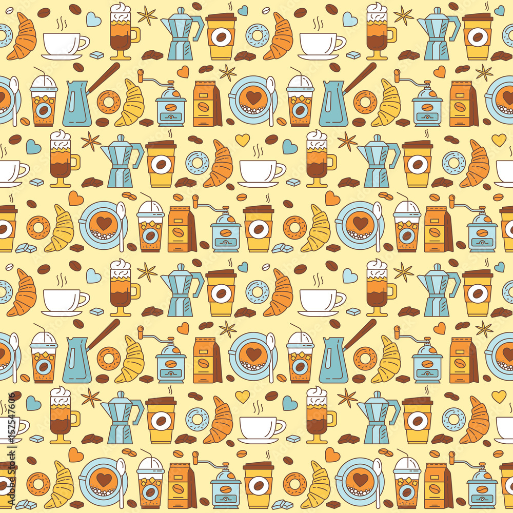 Coffee icons seamless pattern. Coffee icons seamless pattern.