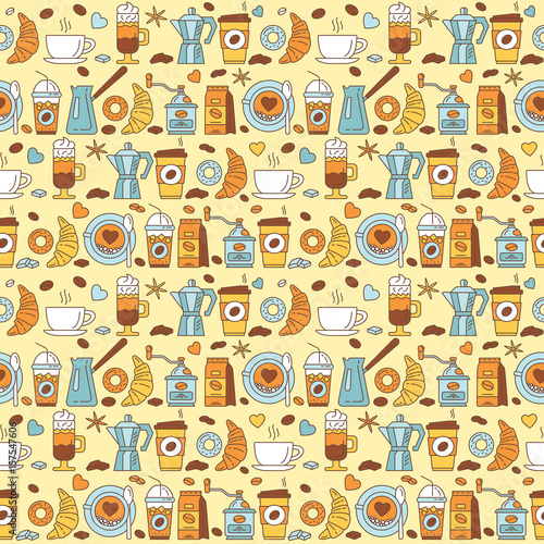 Coffee icons seamless pattern.