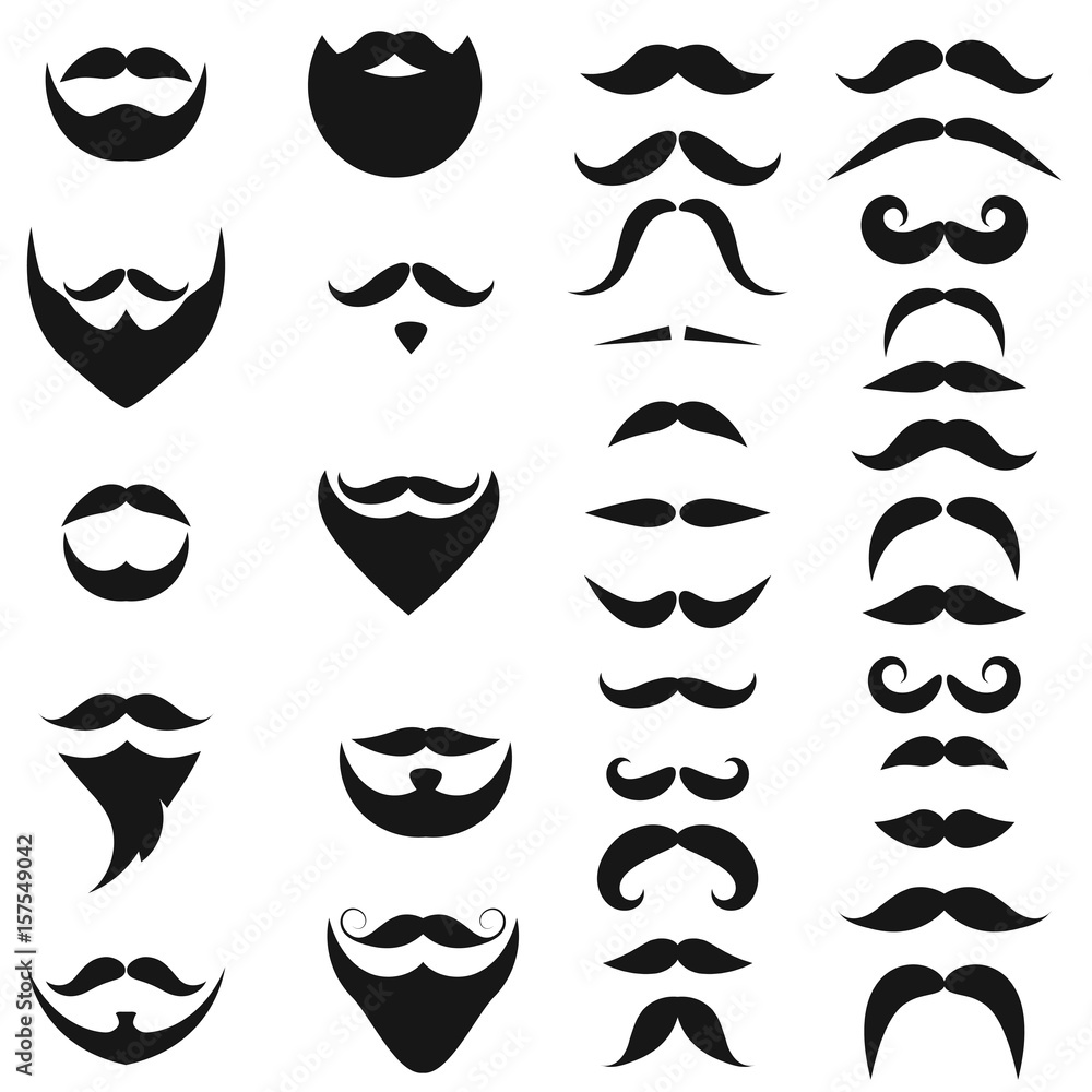 Set of black icons of Beards and Mustaches Set of black icons of Beards and Mustaches