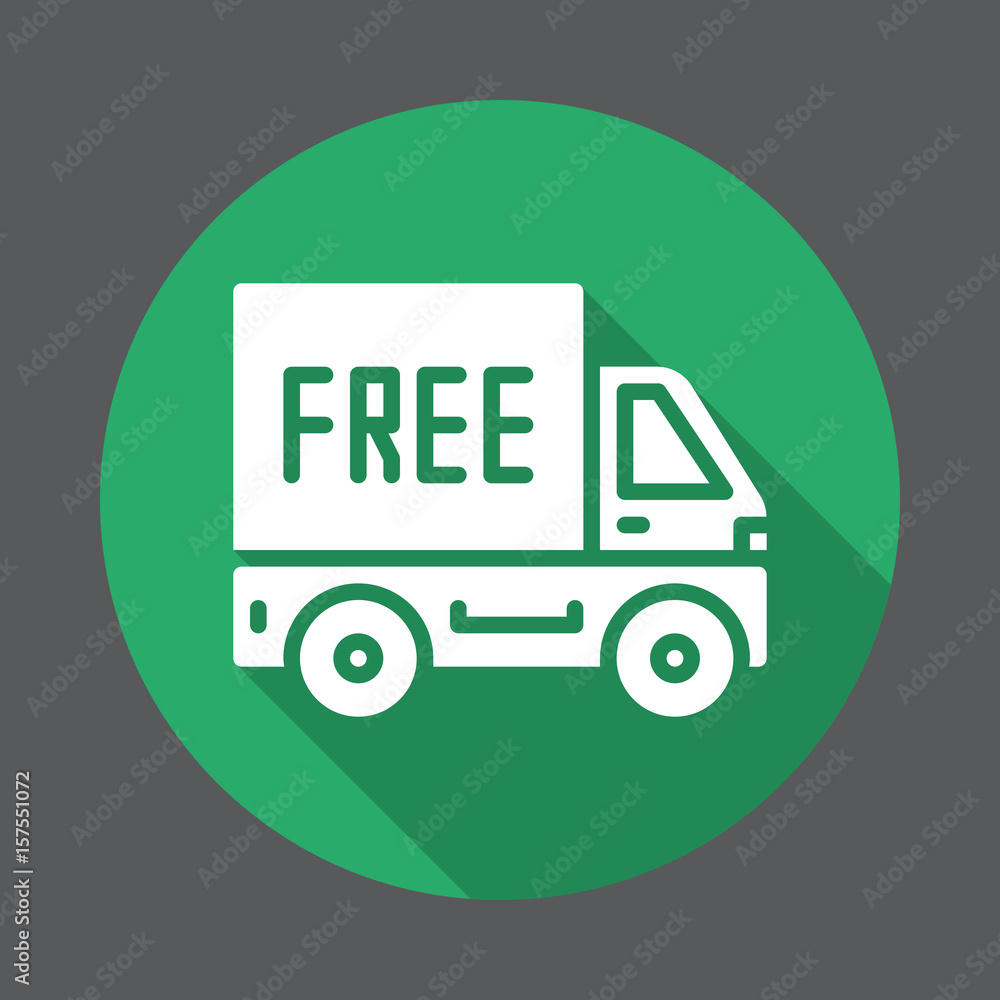 Free shipping flat icon. Round colorful button, circular vector sign with long shadow effect. Flat style design