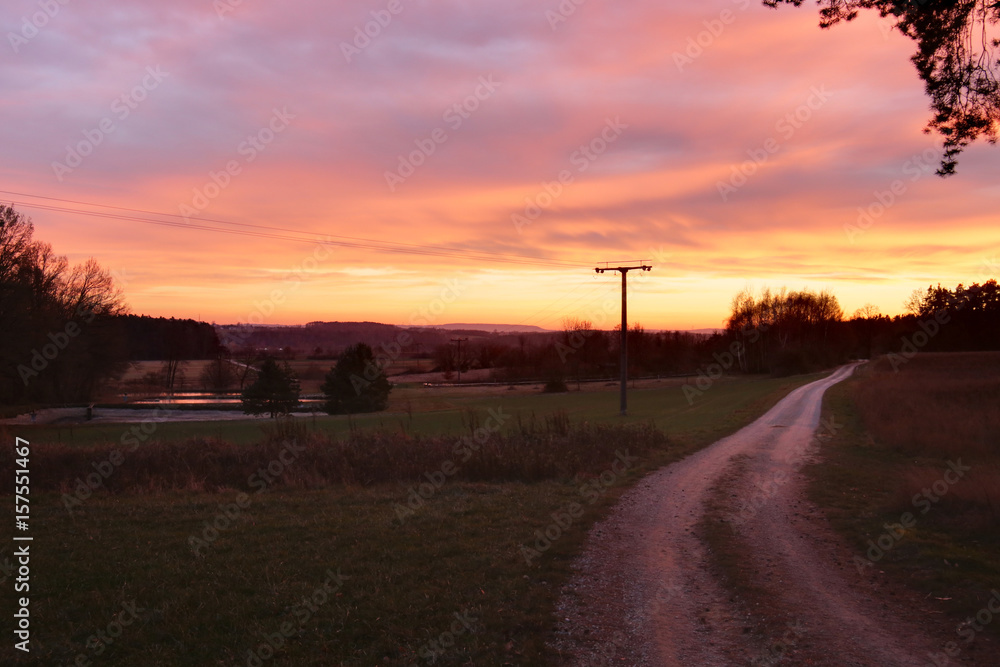 Beautiful red sunset near Heuberg in Bavaria Beautiful red sunset near Heuberg in Bavaria